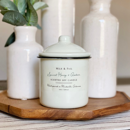 Milk & Pail - Spiced Honey & Amber Soy Candle - 10oz Enamelware Canister