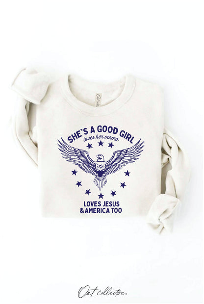 OAT COLLECTIVE - SHE'S A GOOD GIRL Graphic Sweatshirt - Pullover Style: DARK H. SAGE / S