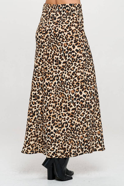 Renee C. - Made in USA Leopard Print Maxi Skirt w Elastic Waist