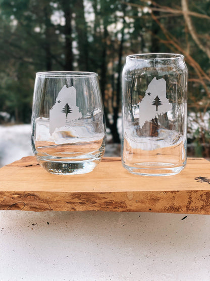 Reclaimed Maine Co. - Nature Inspired Etched Beer Can Glasses | Maine Gifts: Pine Tree State Flag