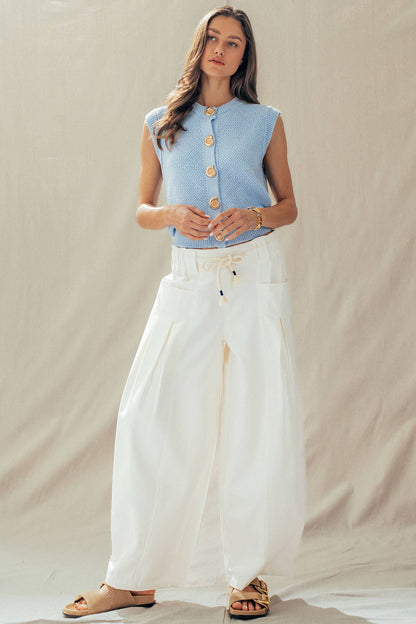 Urban Daizy - Rope Drawstring Balloon Pants Pleated Front