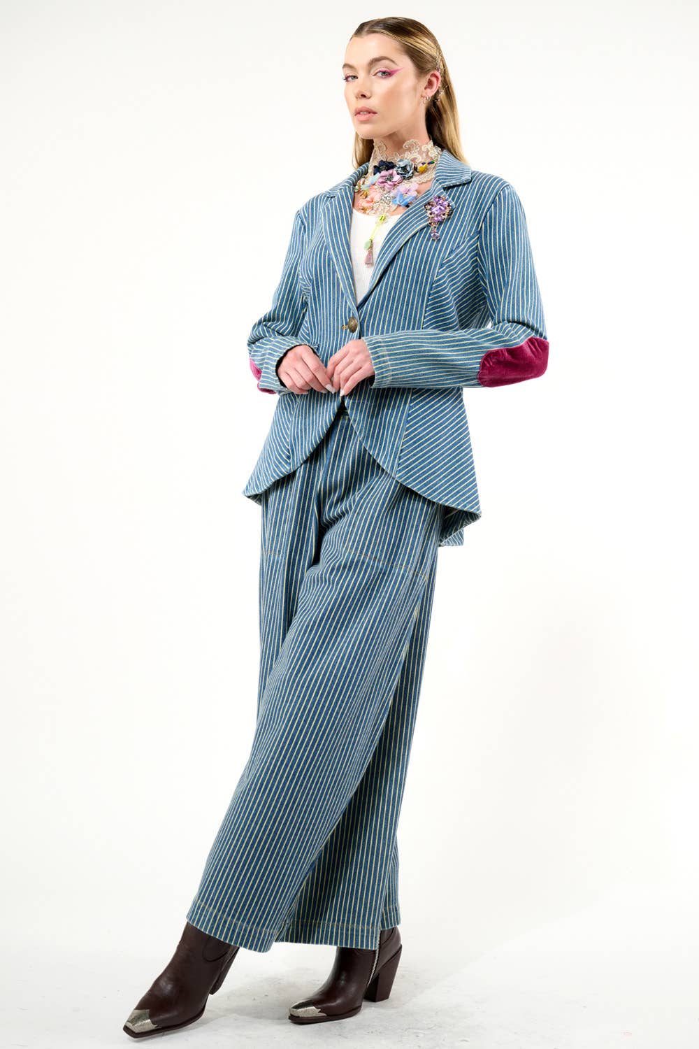 Aratta - Alaia Stripe Denim Blazer: Denim Stripe / L