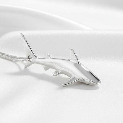 Big Blue by Roland St John - Shark Necklace for Women Sterling Silver- Grey Reef Shark Necklace for Women, Sterling Silver Reef Shark Necklace, Shark Jewelry, Shark Pendant