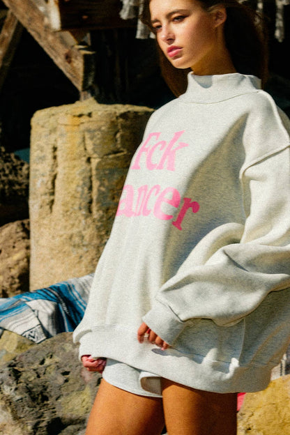 BUCKETLIST INC - IT2594-FCKCANCER Reversible Mock-Neck Sweatshirt
