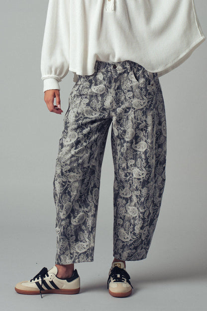 Paisley Print Cropped Wide Leg Pants