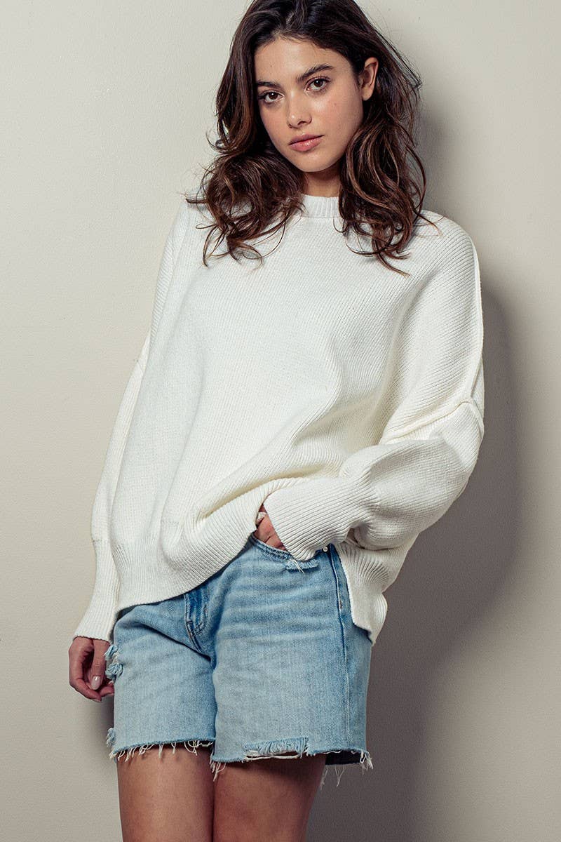 Urban Daizy - OVERSIZED SIDE SLIT CREW NECK COZY SWEATER  : PISTACHIO / S-2/M-2/L-2