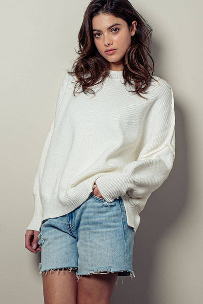Urban Daizy - OVERSIZED SIDE SLIT CREW NECK COZY SWEATER  : PISTACHIO / S-2/M-2/L-2