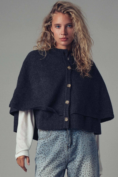 Urban Daizy - Wool Blend Button-Front Sweater Cape
