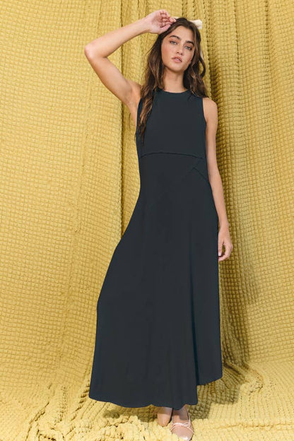 BUCKETLIST - D4190  Tank Asymmetrical Solid Knit Maxi Dress: S-M-L (2-2-2) / Yellow