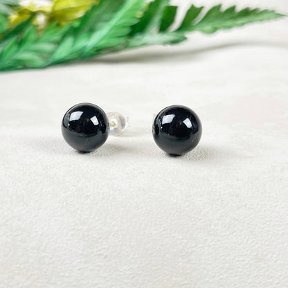 Ewelina Pas Jewelry - Silver 8mm Black Onyx Orb Stud Earrings