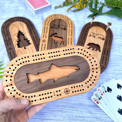 Cast & Carve - Wildlife Mini Travel Cribbage Board & Custom Pegs Set: Any Custom Design (Message Us) / Select best pegs for us