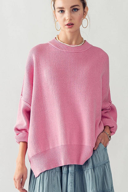 Urban Daizy - OVERSIZED SIDE SLIT CREW NECK COZY SWEATER  : PISTACHIO / S-2/M-2/L-2