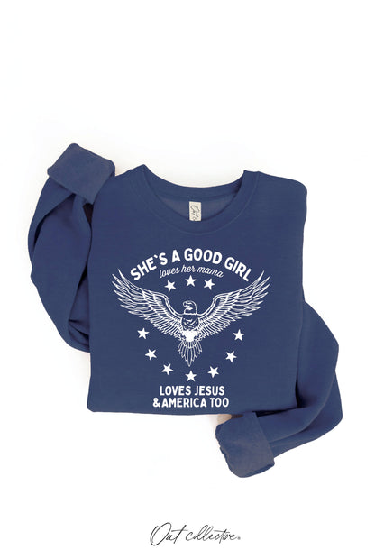 OAT COLLECTIVE - SHE'S A GOOD GIRL Graphic Sweatshirt - Pullover Style: DARK H. SAGE / L