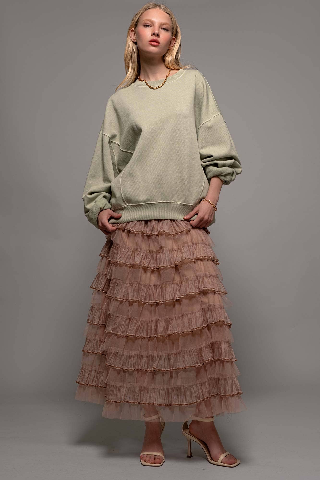 Urban Daizy - Clear Tulle Layered Ruffle Maxi Skirt