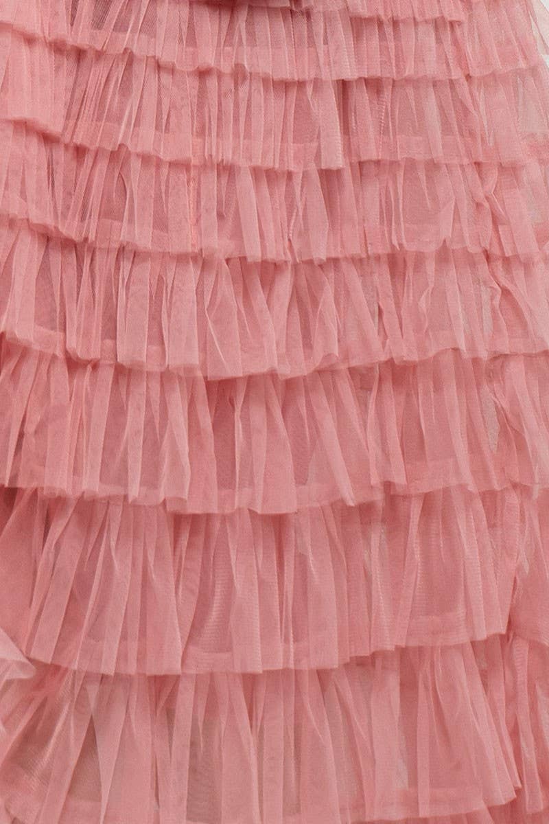 Urban Daizy - Tiered Tulle Midi Skirt with Romantic Ruffles