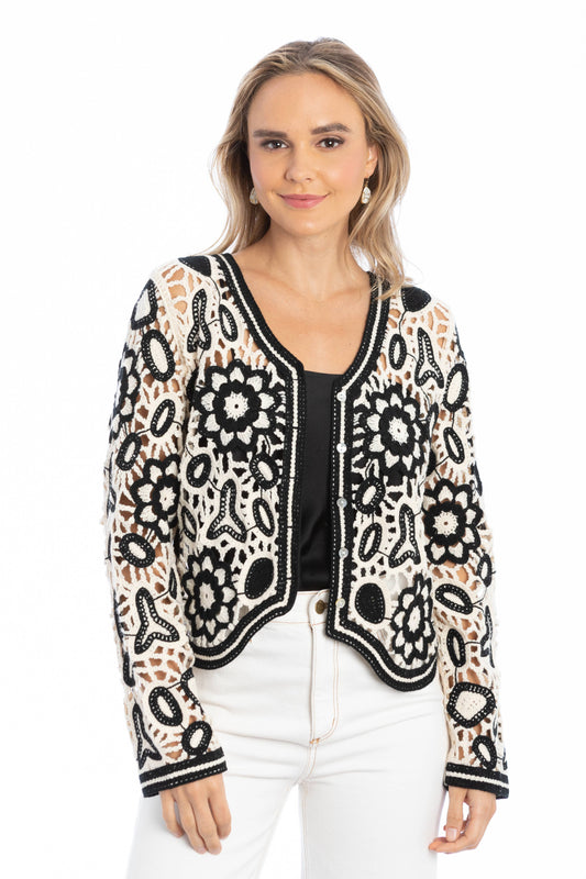 SAACHI - Floral Lace Crochet Short Jacket: BLACK