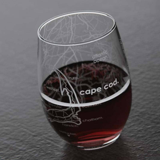 Well Told - Cape Cod MA Map Stemless Wine Glass
