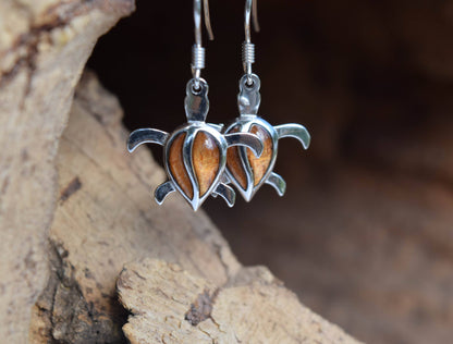 Cork Tree Designs - Koa Wood Turtle Earrings