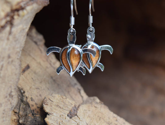 Cork Tree Designs - Koa Wood Turtle Earrings