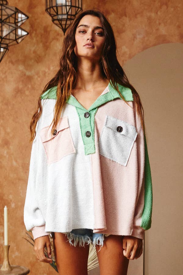 BUCKETLIST - T1578-2 Reverse French Terry Oversize Collared Top