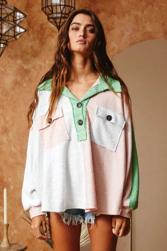 BUCKETLIST - T1578-2 Reverse French Terry Oversize Collared Top