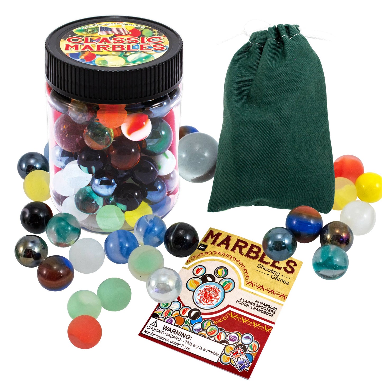 Channel Craft - Marbles Toy Jar with Color Canvas Pouch