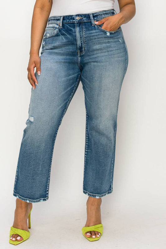 ARTEMIS VINTAGE - PLUS SIZE- HIGH RISE STRETCH DISTRESSED ANKLE STRAIGHT JEANS
