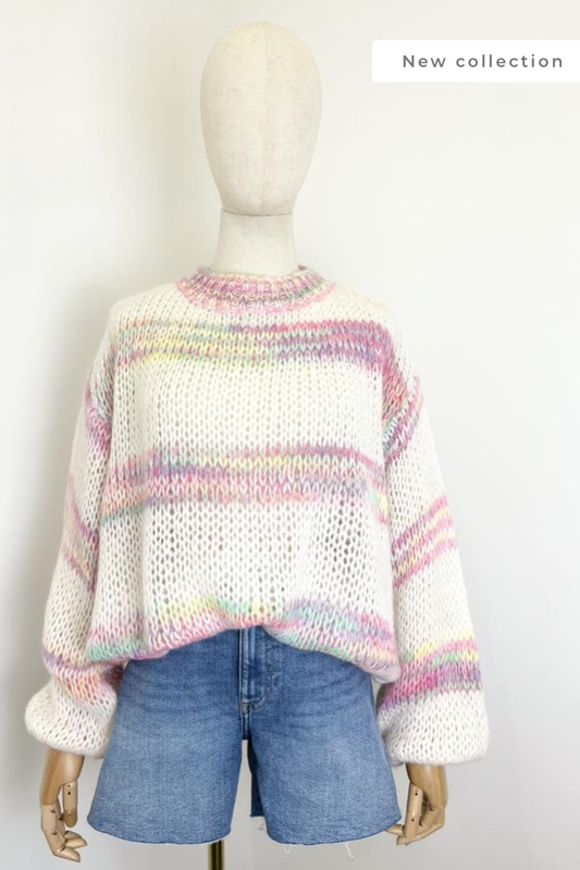 LOOWIE - MP3559 One Size Round Neck Colorful Chunky Knit Sweater