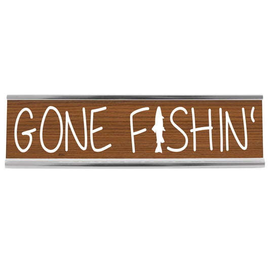 Wellspring - 8" Wood Desk Sign - Gone Fishing