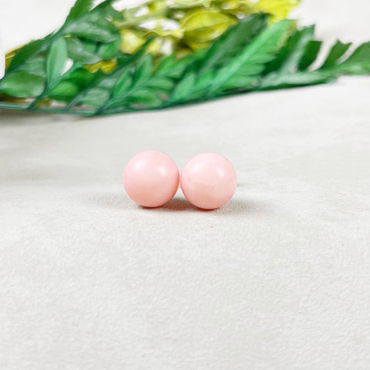 Ewelina Pas Jewelry - Silver 8mm Pink Coral Orb Stud Earrings