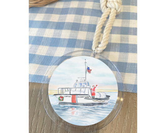 WonderfullyWrittenCo - Santa Cape Cod Coast Guard Boat Coastal Christmas Ornament