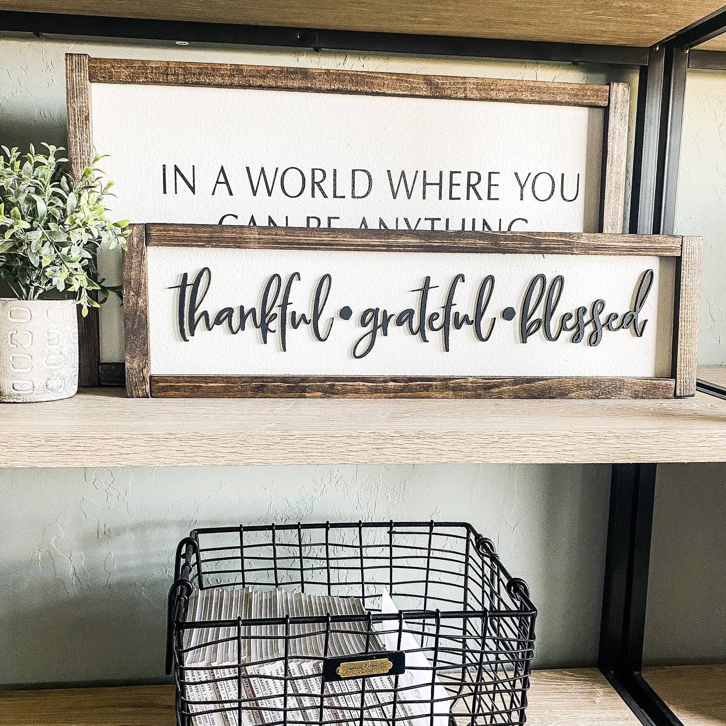 Dakota + Pine Design Co. - Thankful Grateful Blessed Sign: Special Walnut
