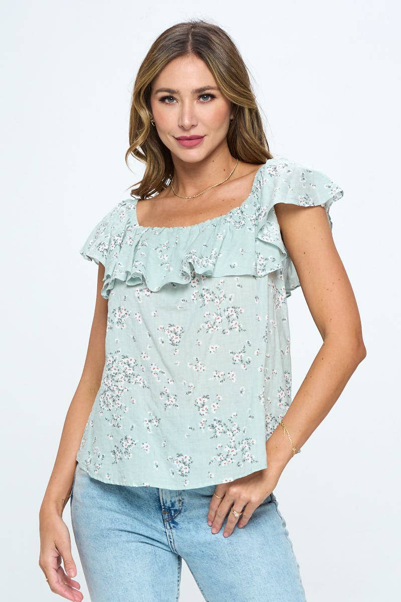 Renee C. - Made in USA Floral Print Ruffle Off the Shoulder Top
