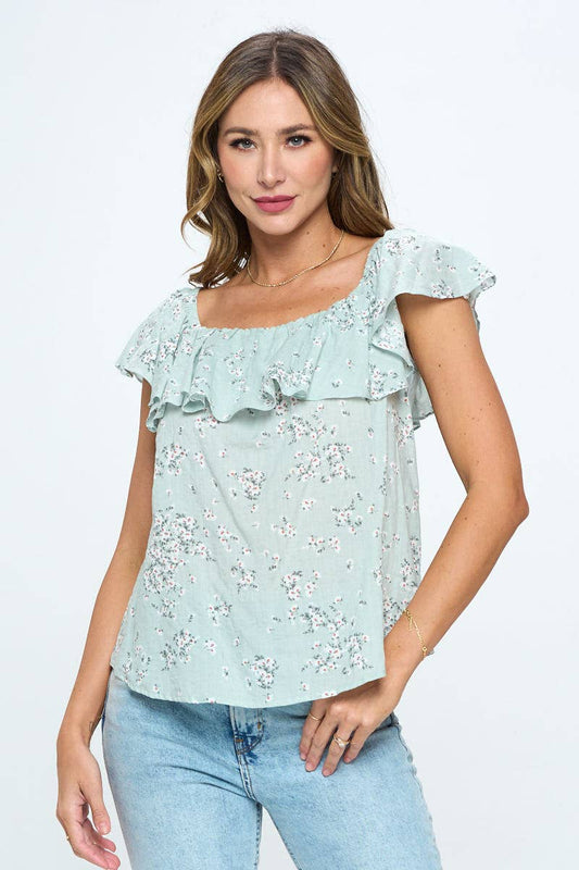 Renee C. - Made in USA Floral Print Ruffle Off the Shoulder Top