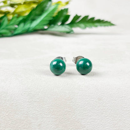 Ewelina Pas Jewelry - Silver 6mm Malachite Orb Stud Earrings
