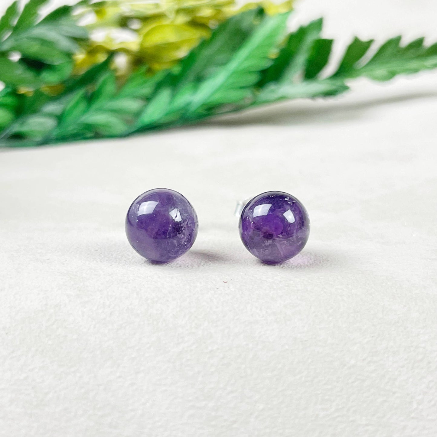 Ewelina Pas Jewelry - Silver 8mm Amethyst Orb Stud Earrings