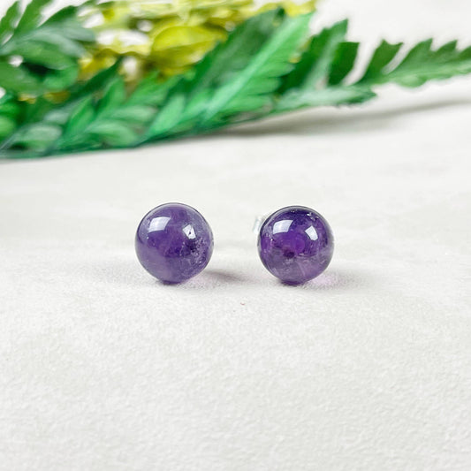 Ewelina Pas Jewelry - Silver 8mm Amethyst Orb Stud Earrings