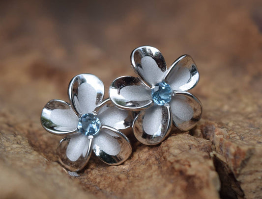 Cork Tree Designs - Sterling Silver Blue Topaz Flower Earrings