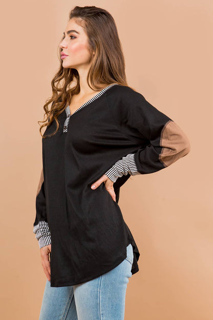 Orange Farm Clothing - Oversized Elbow Patch Tunic-2 Colors: BLACK / X-LARGE