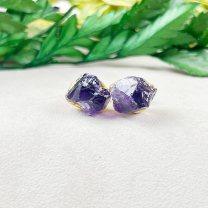 Ewelina Pas Jewelry - Rough Amethyst Nugget Gemstone Stud Earrings