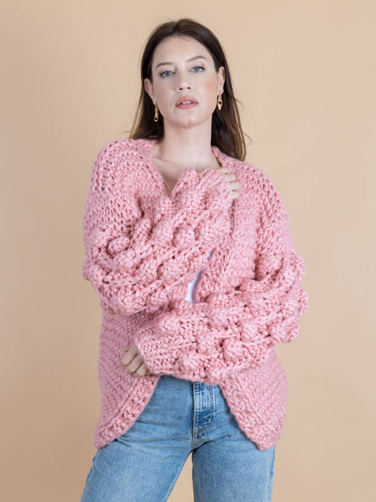 SAACHI - Bauble Sleeve Knit Cardigan Kimono: Pink