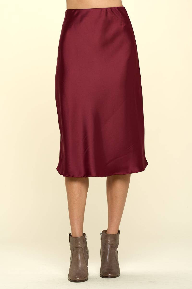 Renee C. - Made in USA Solid Satin Midi Skirt
