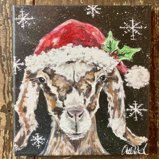 Rustic Nester - Christmas art, Goat Santa Claus Hat Farmhouse Wall Art Decor