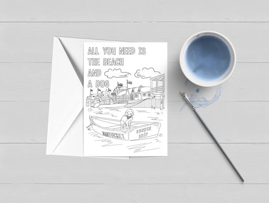 WonderfullyWrittenCo - All You Need Is The Beach and a Dog Coloring Book Card