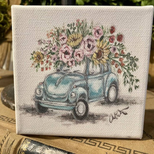 Rustic Nester - Boho Spring Decor, Volkswagon Beetle Car Retro art print,