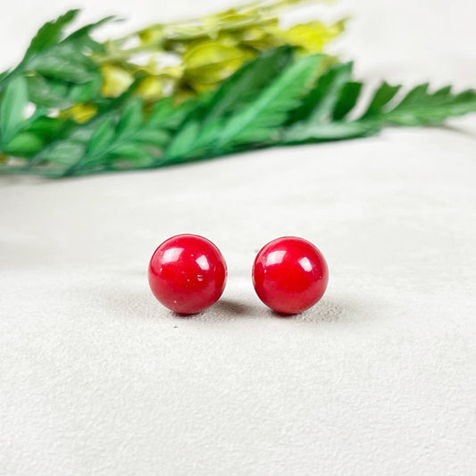 Ewelina Pas Jewelry - Silver 8mm Red Coral Orb Stud Earrings