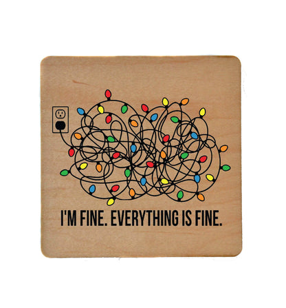 Driftless Studios - It's Fine Everything Is Fine Wood Christmas Coaster
