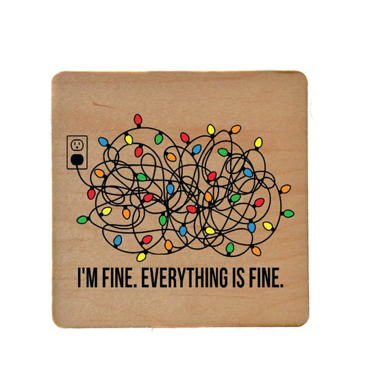 Driftless Studios - It's Fine Everything Is Fine Wood Christmas Coaster