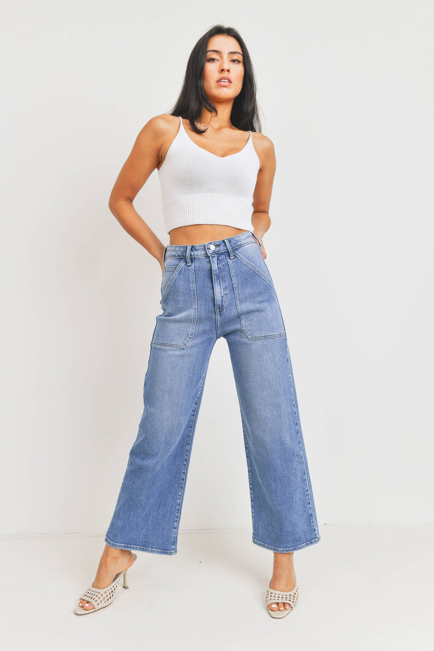 JUST BLACK DENIM - BP339J - MED - High Rise Cargo Pocket Wide Leg