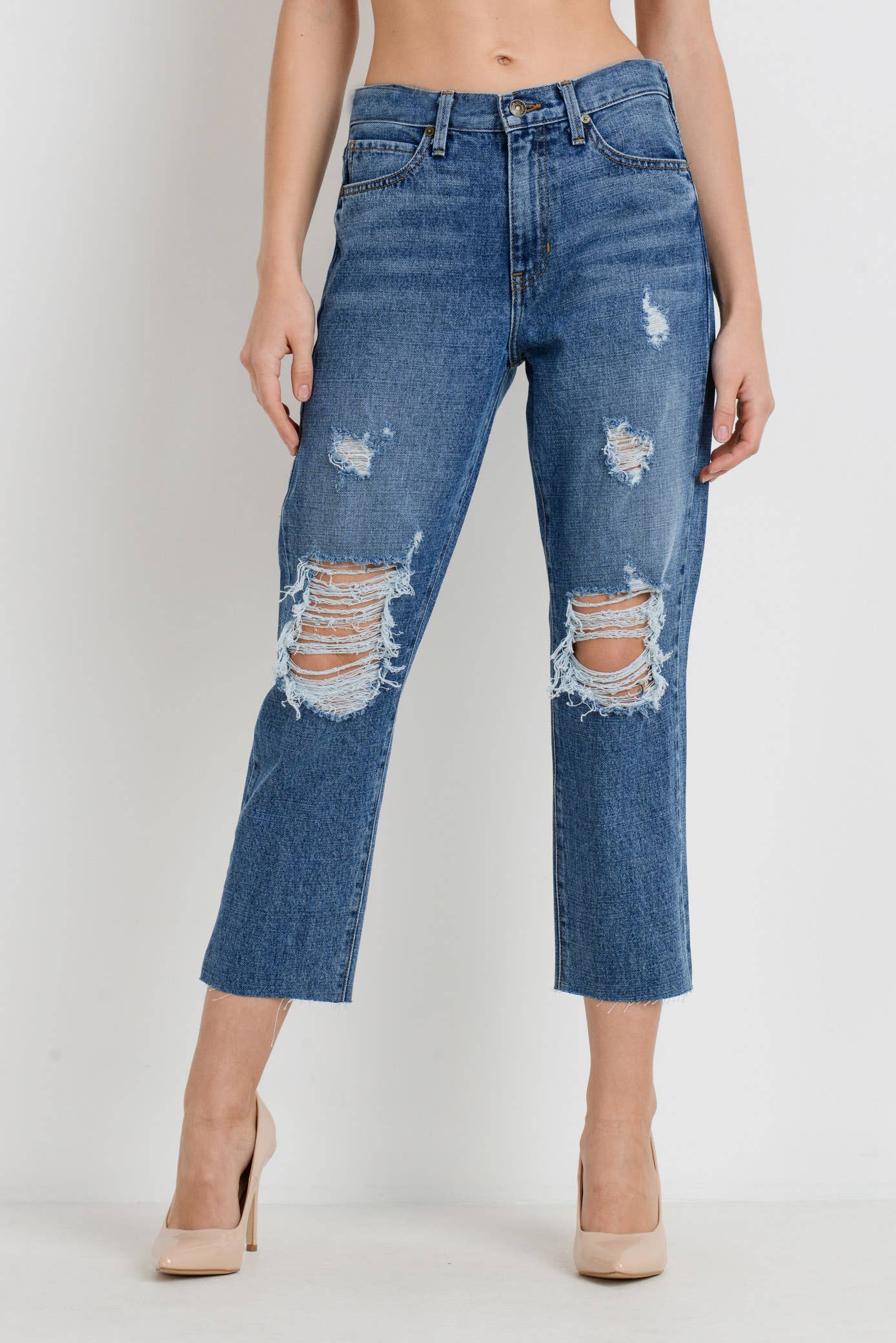 JUST BLACK DENIM - BP242N - MED - Distressed Mom Jean